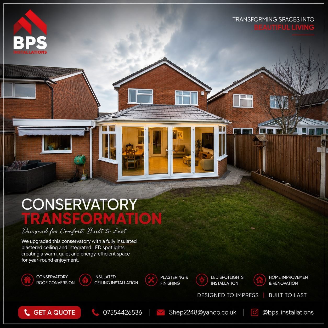 Conservatory extension with tiled roof and bifold doors on a North West England home